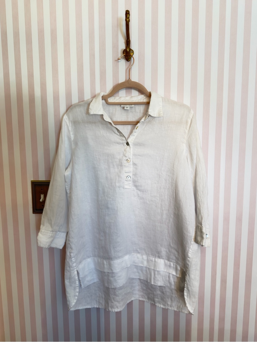 J.Jill white 100% linen half-button popover tunic shirt size S